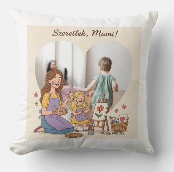 Egyedi fényképes párna - Anyáknapja - Szív