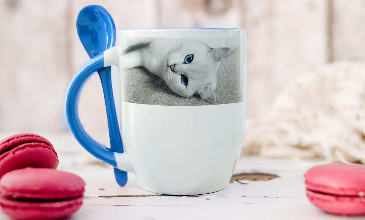 Fényképes Bögre - Kék kanalas bögre - 3dl