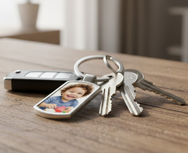Egyedi fényképes négyzetes kulcstartó