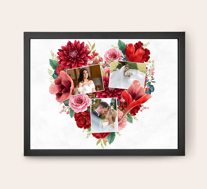 Egyedi kollázs készítés - Szerelem - Virágosszív (30x40)