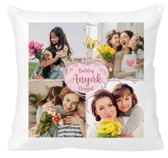 Egyedi fényképes párna - Anyáknapja -  4 képes szív
