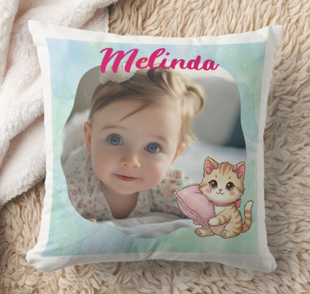 Egyedi fényképes párna - Gyerekminta -  Alvó cica