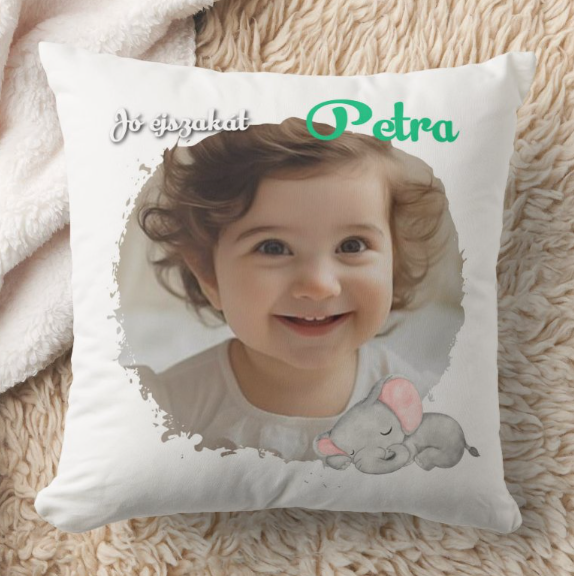 Egyedi fényképes párna - Gyerekminta -  Jó éjszakát elefánt