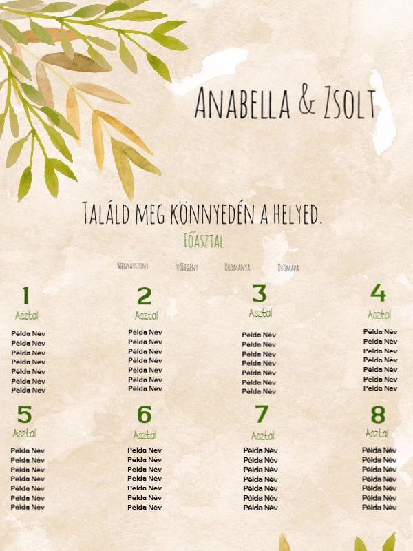 Esküvői ültető tábla - (40x60) - Levelek