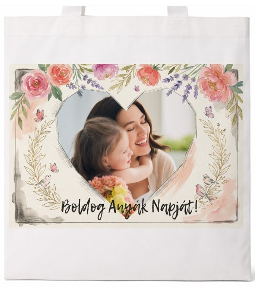 Fényképes bevásárló táska - Anyáknapja -  Szív keret