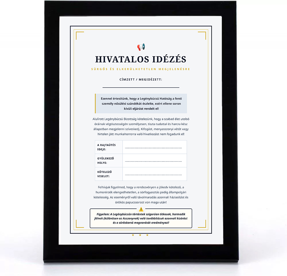Legény búcsú idézés + 20x30-as képkeret 