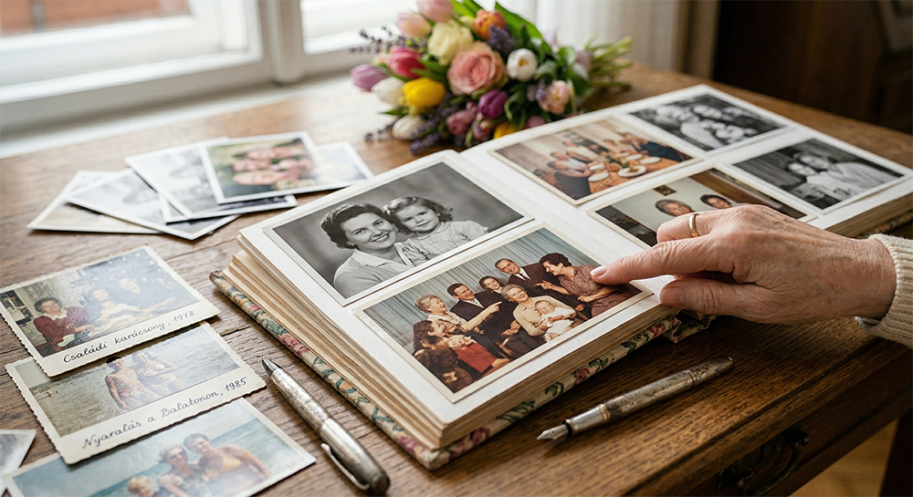 Anya nézi a fényképeket